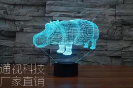 新款创意3D河马七彩视觉立体灯 LED个性卧室客厅氛围小台灯